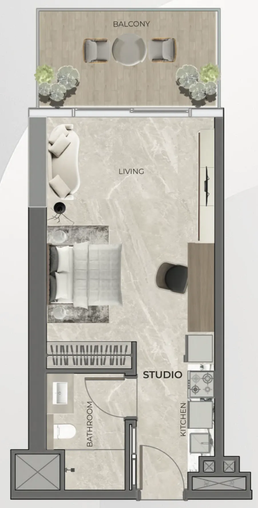 0 bedroom Apartments floor plan at Beverly Grande