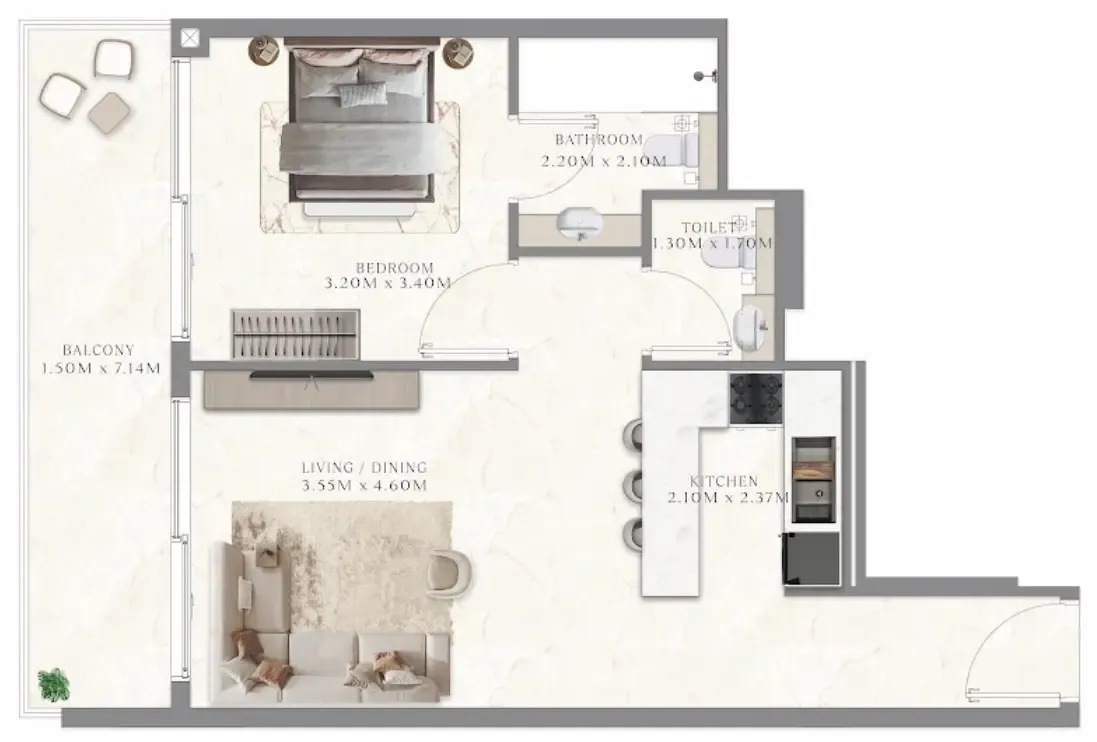 1 bedroom Apartments floor plan at Aum 99 Residences
