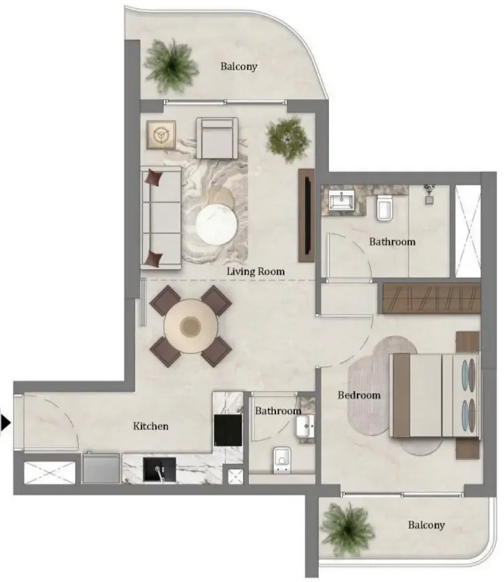 1 bedroom Apartments floor plan at Mirari Lagoon by Zoya