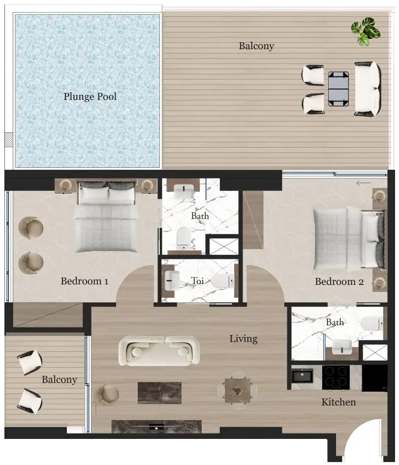 2 bedroom Apartments floor plan at Rijas Suites