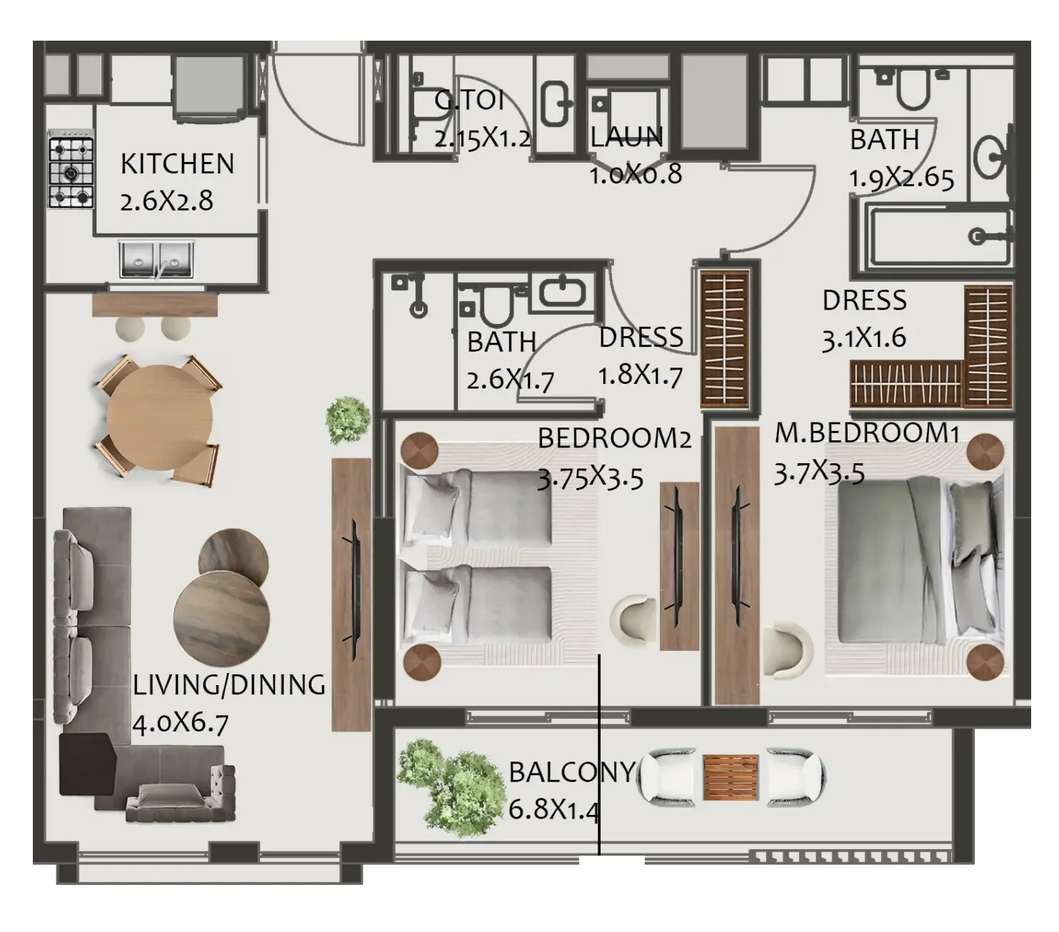 2 bedroom Apartments floor plan at Hillside Residences