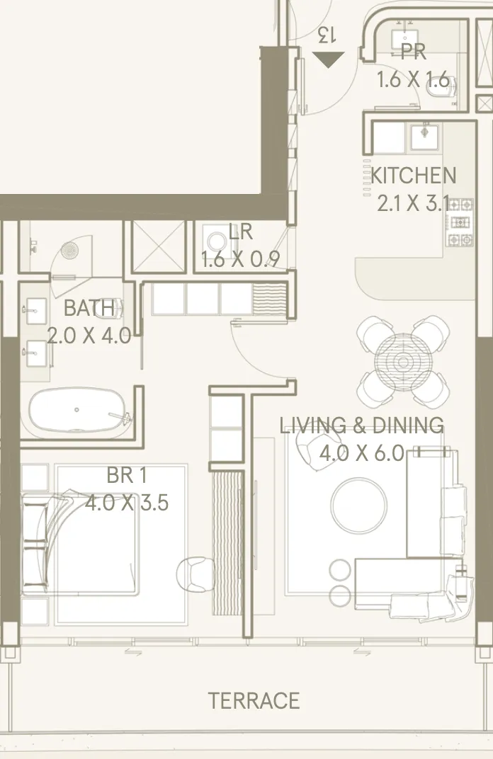 1 bedroom Apartments floor plan at Saas Hills