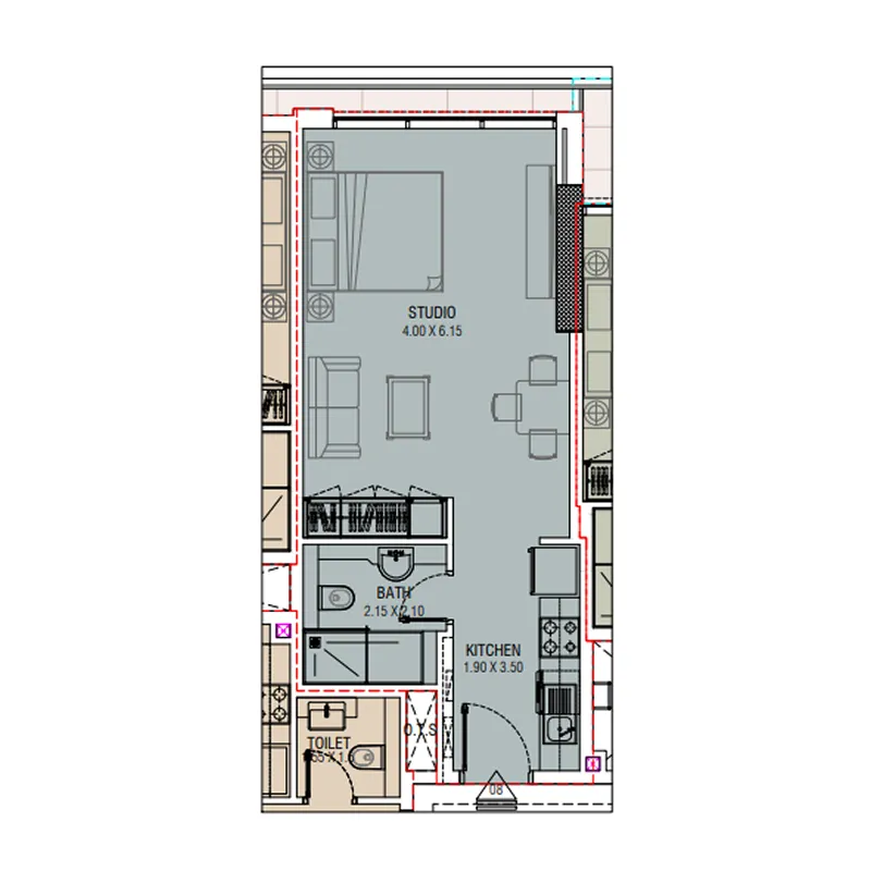 0 bedroom Apartments floor plan at Al Waleed W.S 1