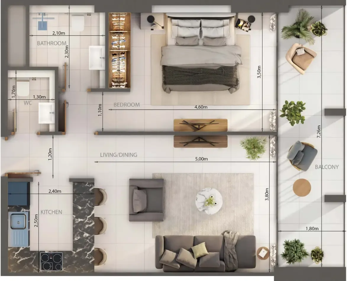 1 bedroom Apartments floor plan at Oasis Lofts