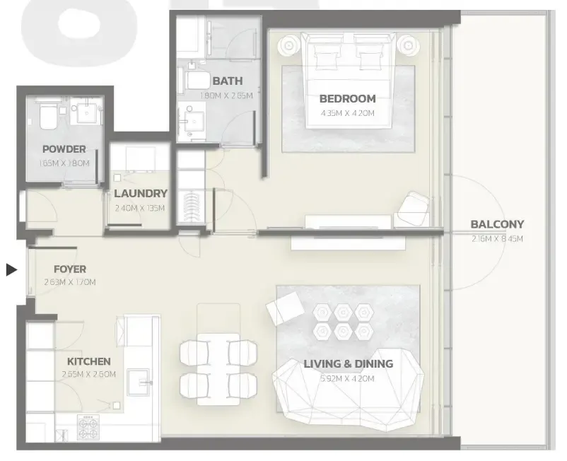 1 bedroom Apartments floor plan at Tonino Lamborghini Residences