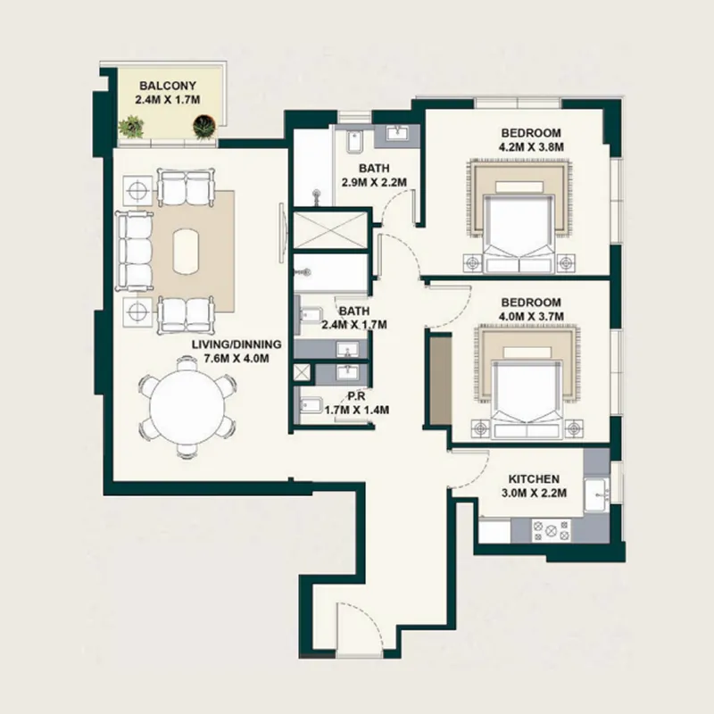 2 bedroom Apartments floor plan at Exotica by Al Marina