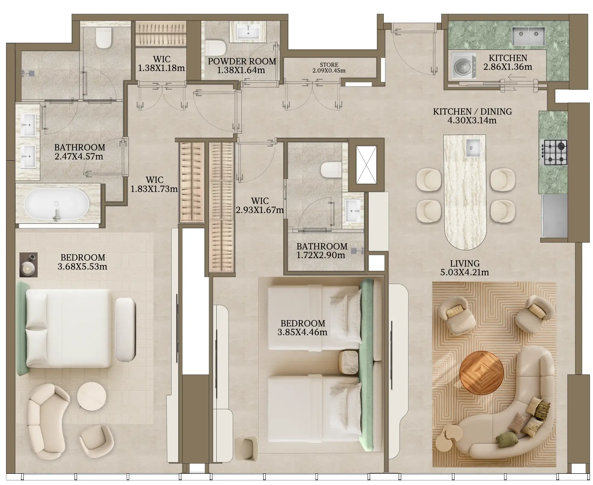 2 bedroom Apartments floor plan at Nasim Al Bahr Residences