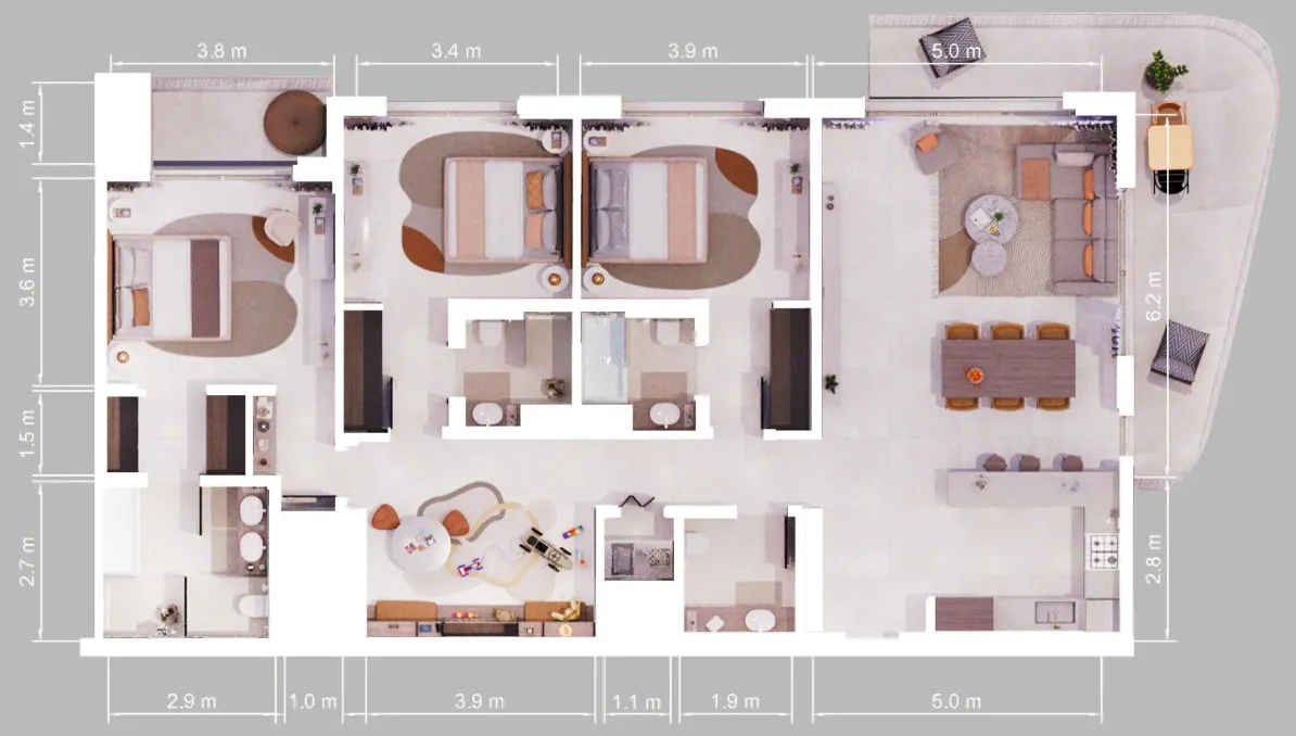 3 bedroom Apartments floor plan at Verdes by Haven