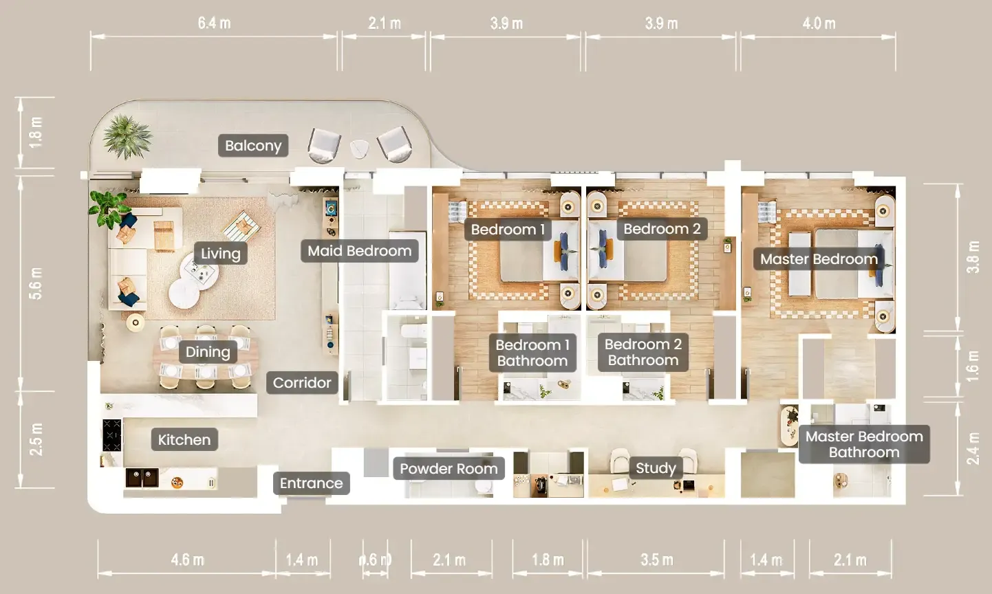 3.5 bedroom Apartments floor plan at The Beach House Fahid