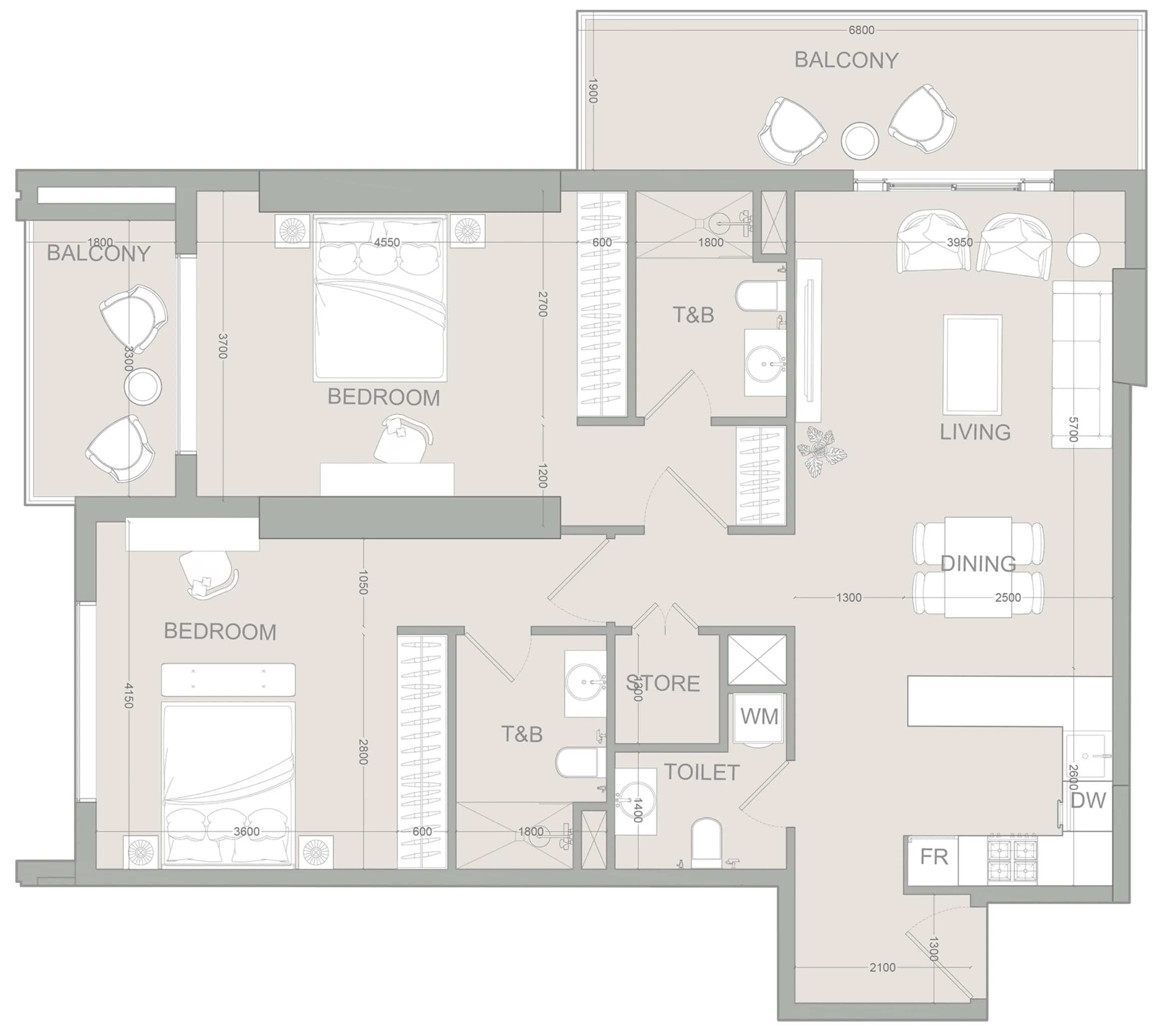 2 bedroom Apartments floor plan at AUREL1A Residence