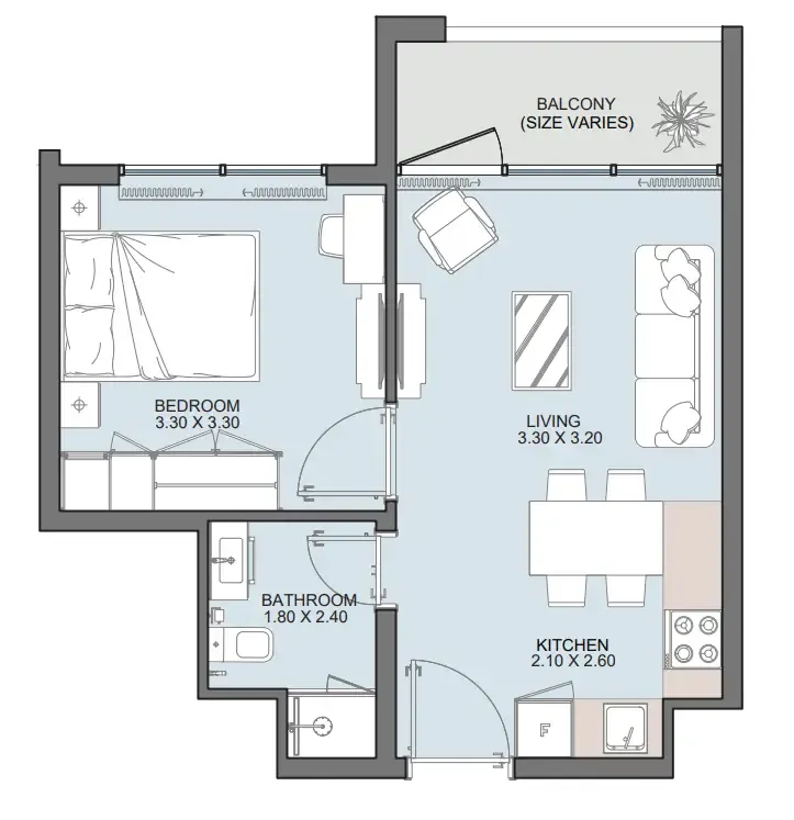 1 bedroom Apartments floor plan at Alba Tower