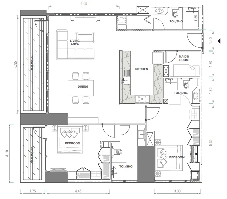 2 bedroom Apartments floor plan at MBL Signature