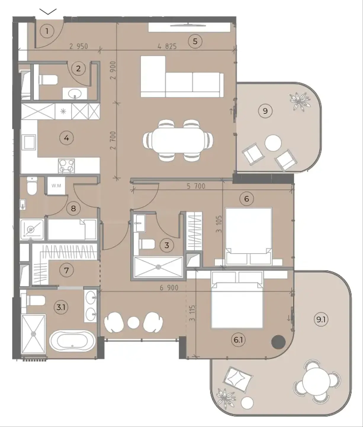 2.5 bedroom Apartments floor plan at House of WELL