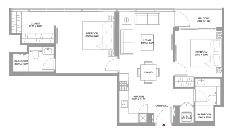 2 bedroom Apartments floor plan at Pierside Marina Residences