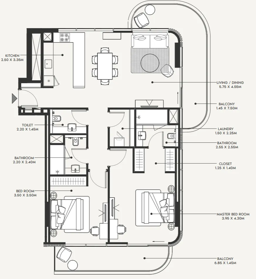 2 bedroom Apartments floor plan at Azizi Amir