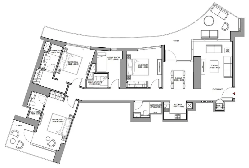 3 bedroom Apartments floor plan at Skyscape