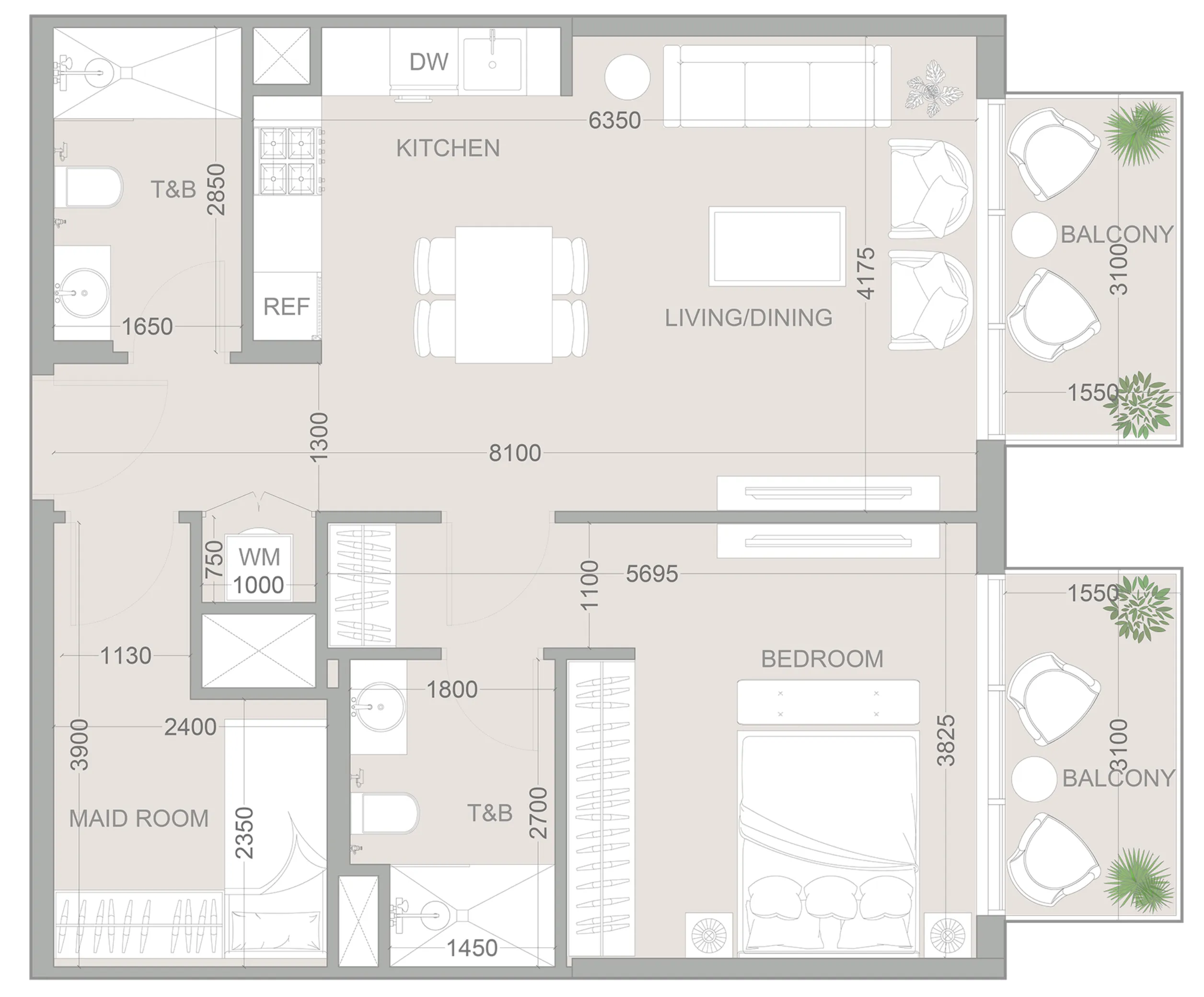 1.5 bedroom Apartments floor plan at 1WOOD Residence 2