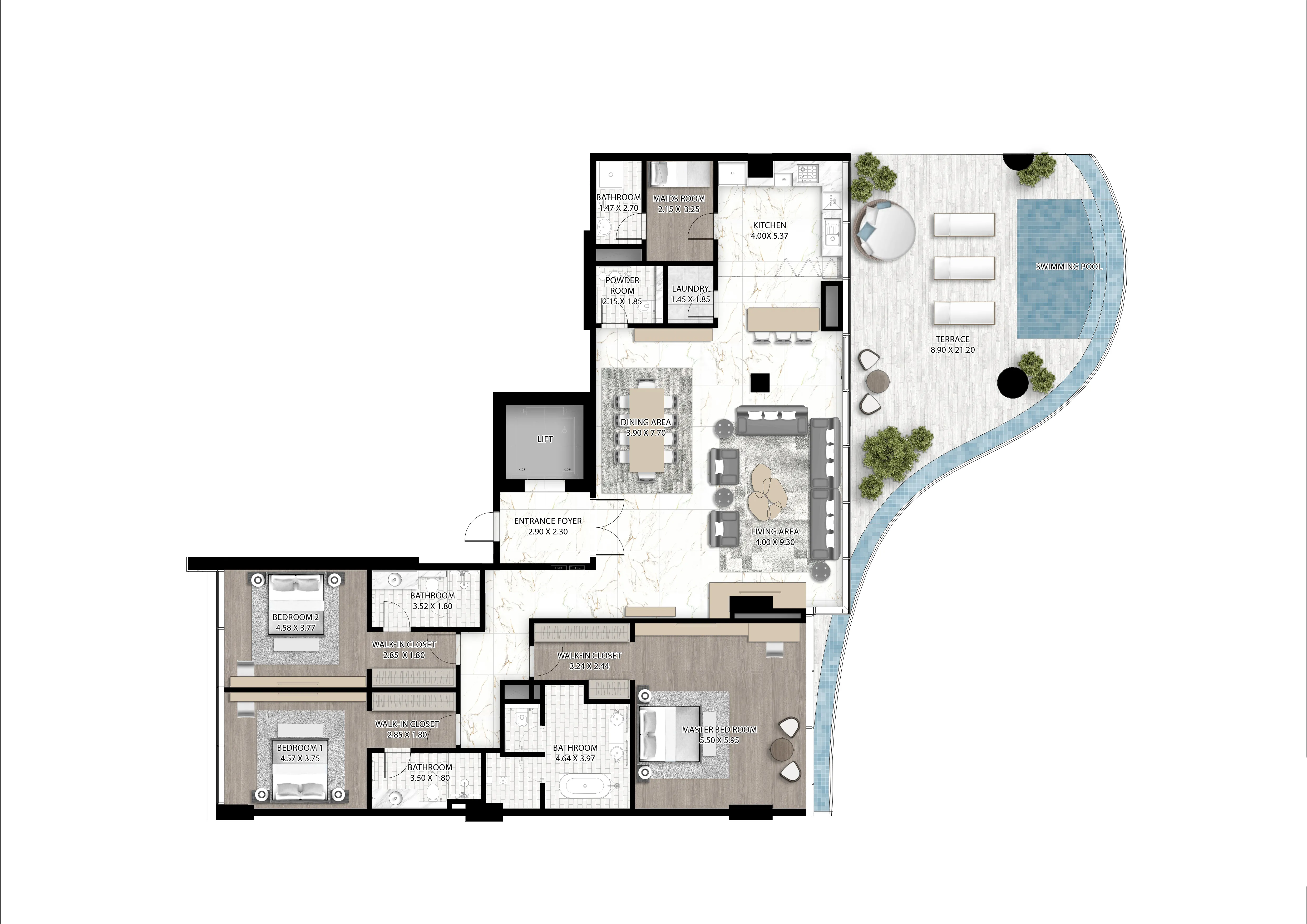 3 bedroom Apartments floor plan at Cavalli Couture