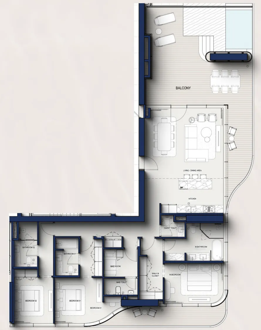 3 bedroom Penthouse floor plan at Hilton Residences