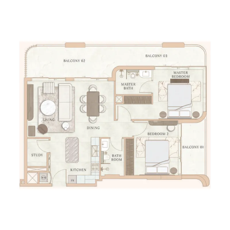 2 bedroom Apartments floor plan at La Vue by MAAIA