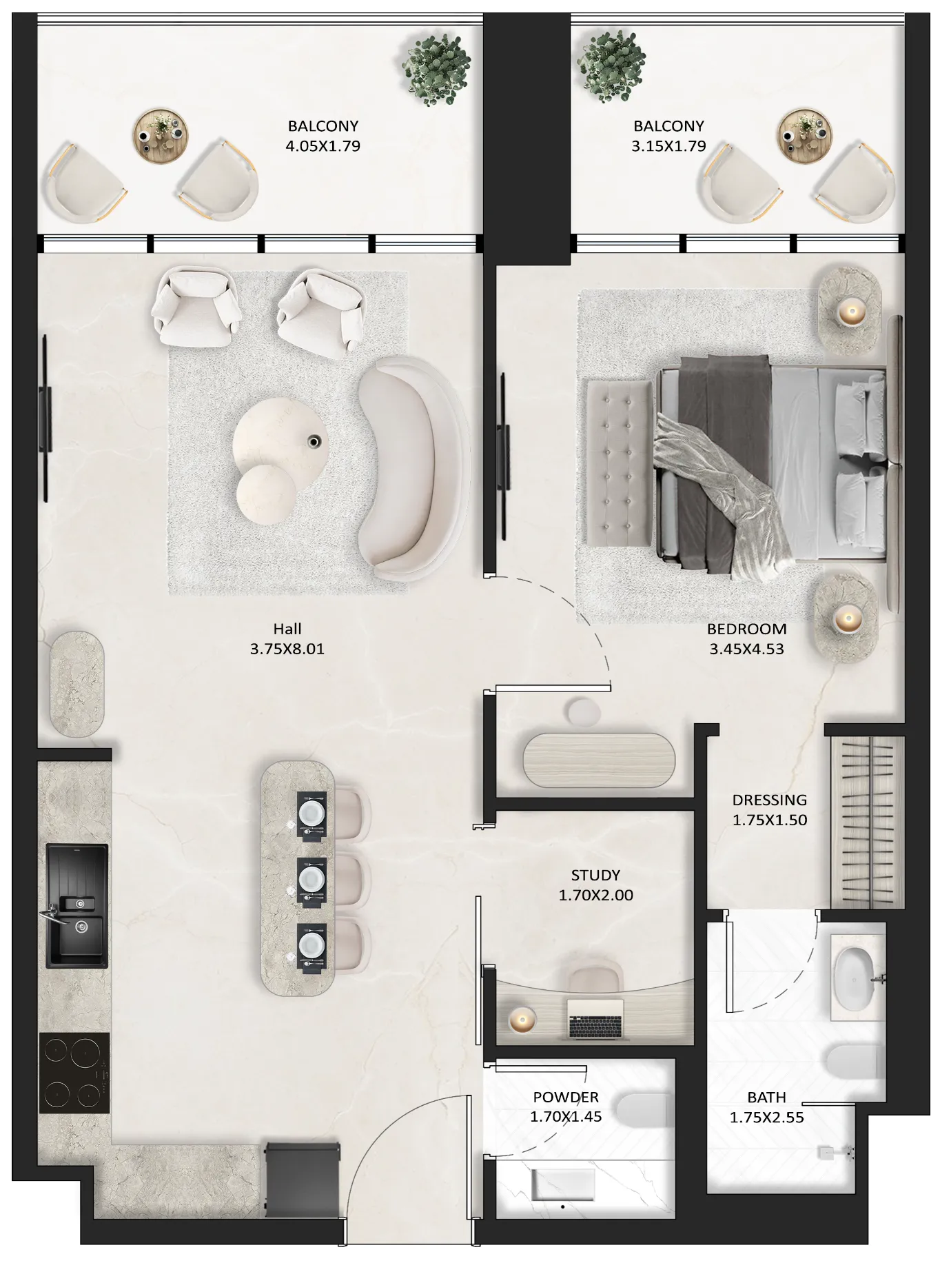 1.5 bedroom Apartments floor plan at SquareX One