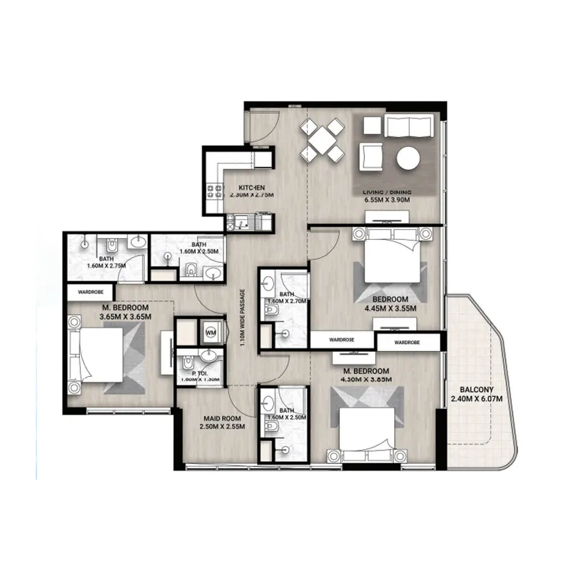 3 bedroom Apartments floor plan at Whitecliffs Residences