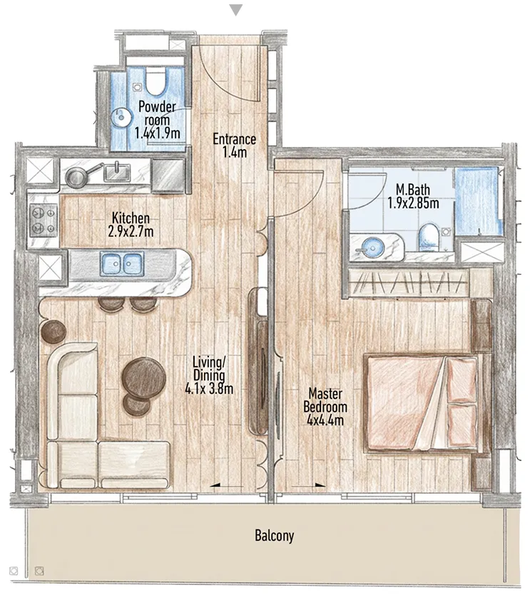 1 bedroom Apartments floor plan at Flow 25