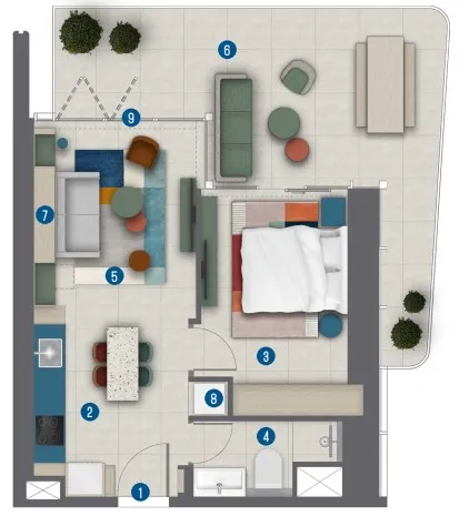1 bedroom Apartments floor plan at Rove Home Marasi Drive