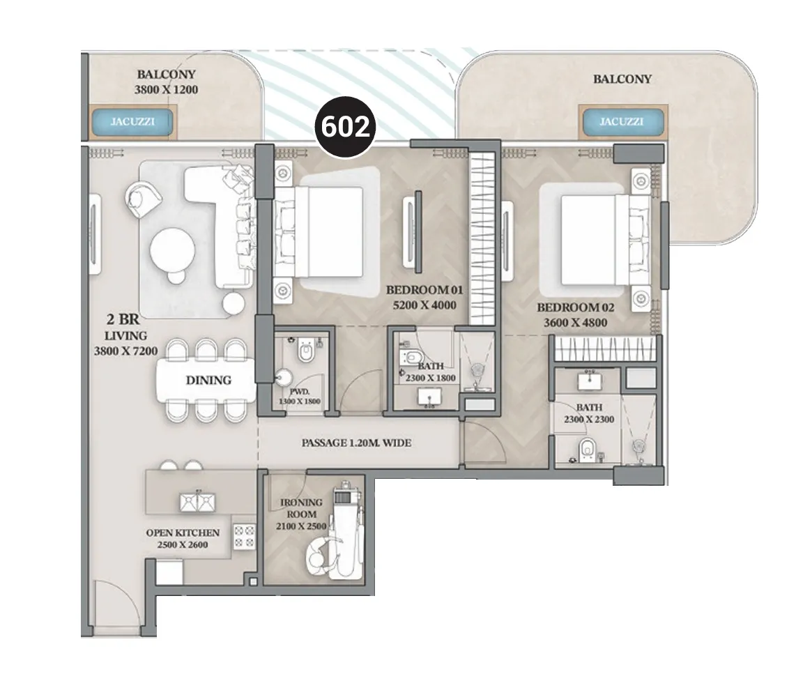 2.5 bedroom Apartments floor plan at Wellington Ocean Walk