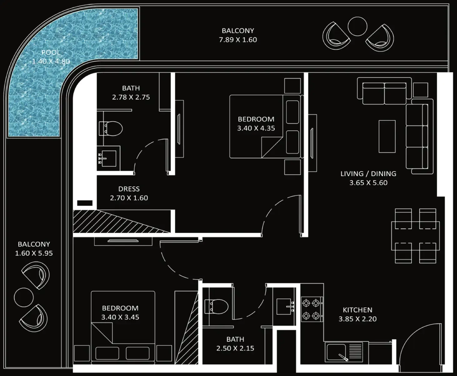 2 bedroom Apartments floor plan at Bayz 101