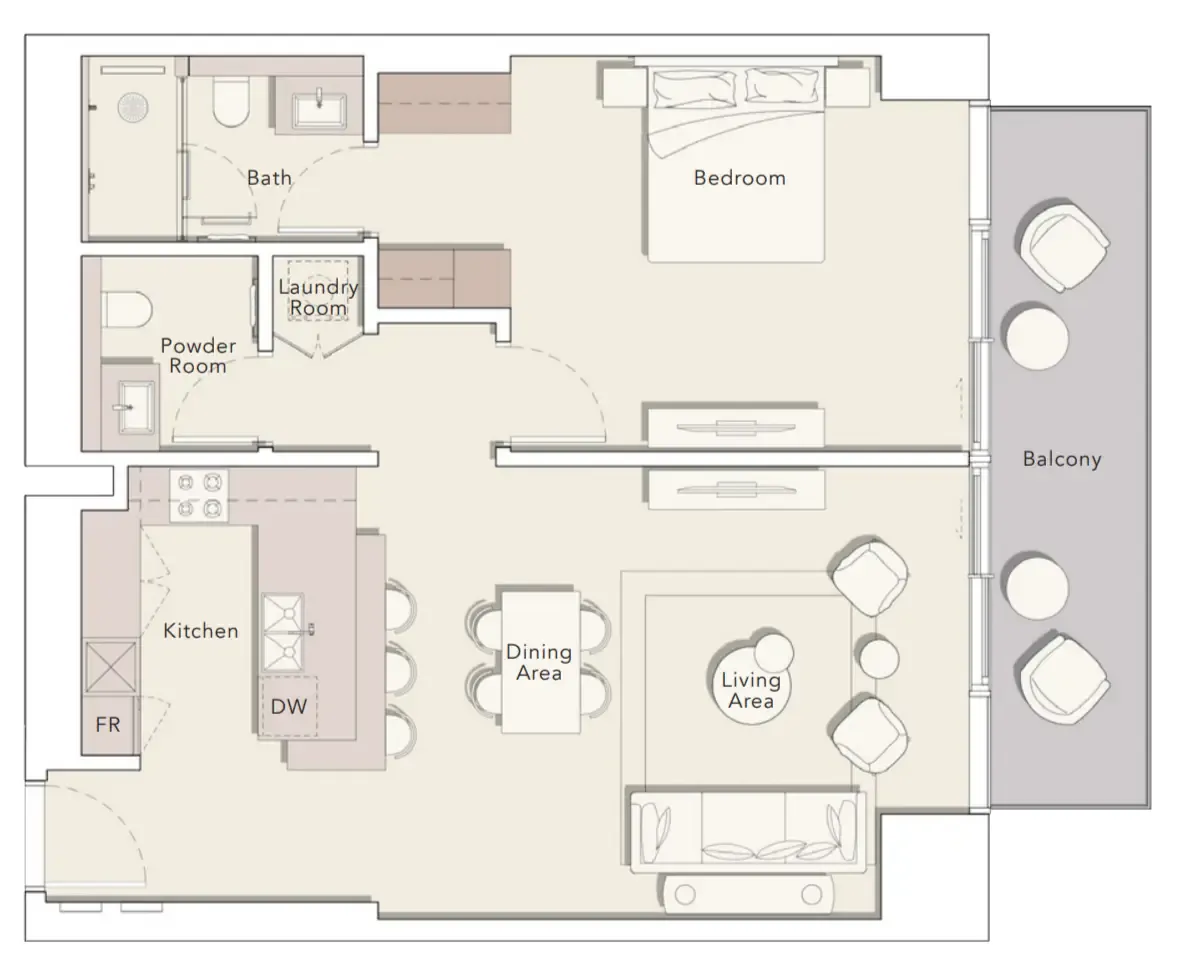 1 bedroom Apartments floor plan at One River Point
