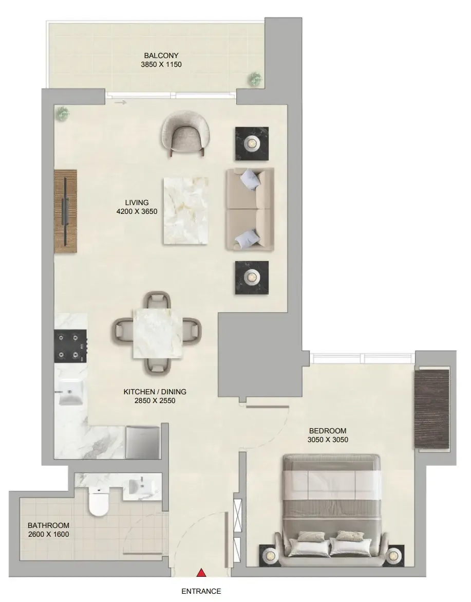 1 bedroom Apartments floor plan at The Tranquil at Sobha Central