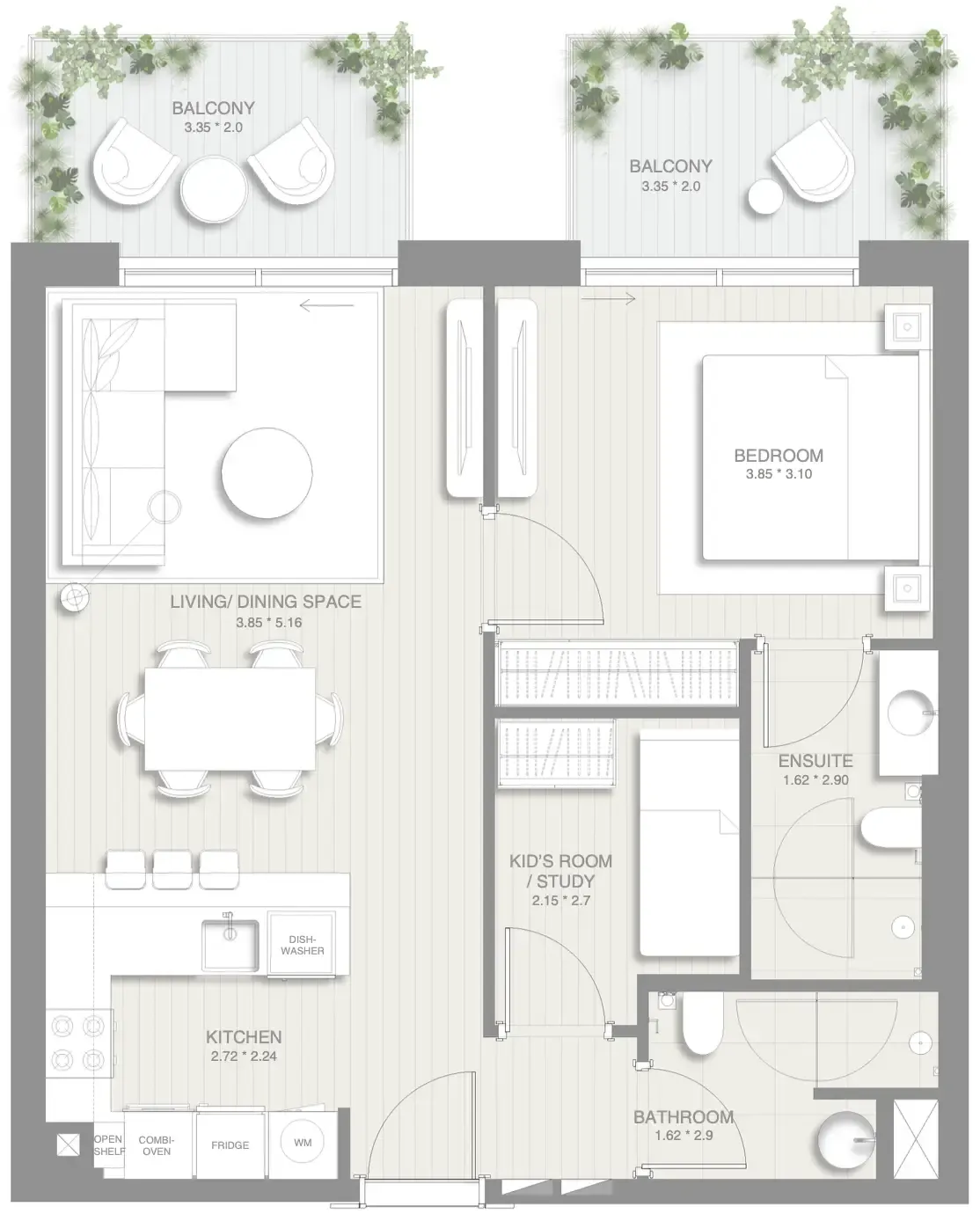 1.5 bedroom Apartments floor plan at Sol Levante