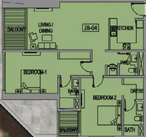2 bedroom Apartments floor plan at Jade Tower