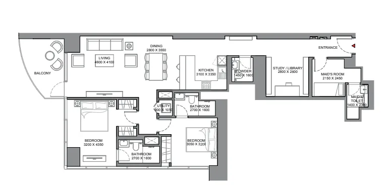 2 bedroom Apartments floor plan at Skyscape