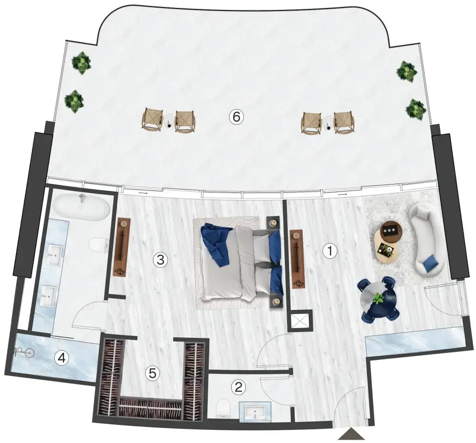 1 bedroom Apartments floor plan at Radisson Blu Hotel & Residences