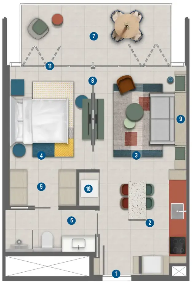 1 bedroom Apartments floor plan at Rove Home Marasi Drive