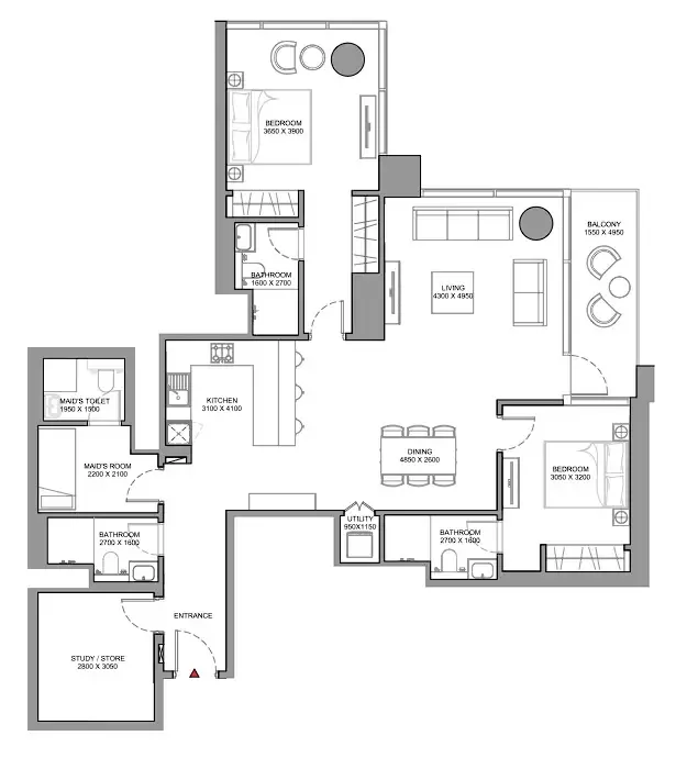 2 bedroom Apartments floor plan at Skyscape