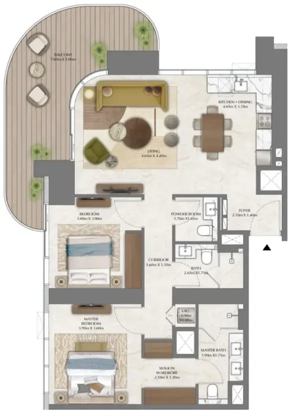 2 bedroom Apartments floor plan at Address Residences Zabeel