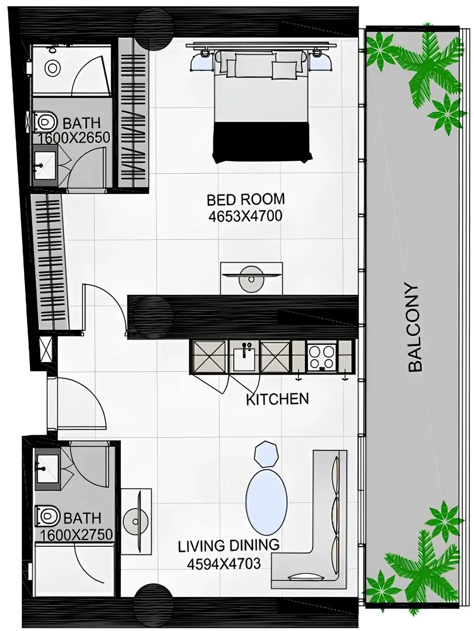 1 bedroom Apartments floor plan at The Community Sports Arena