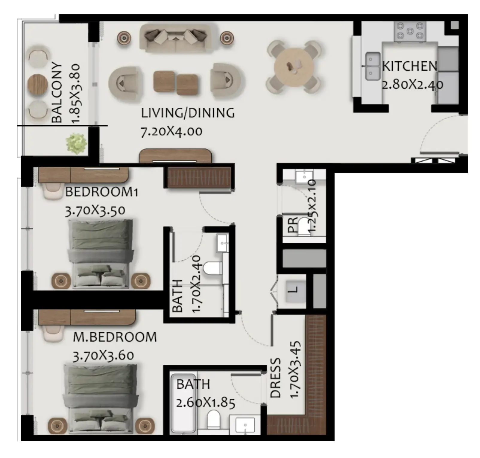 2 bedroom Apartments floor plan at Boulevard Park at Wasl Gate