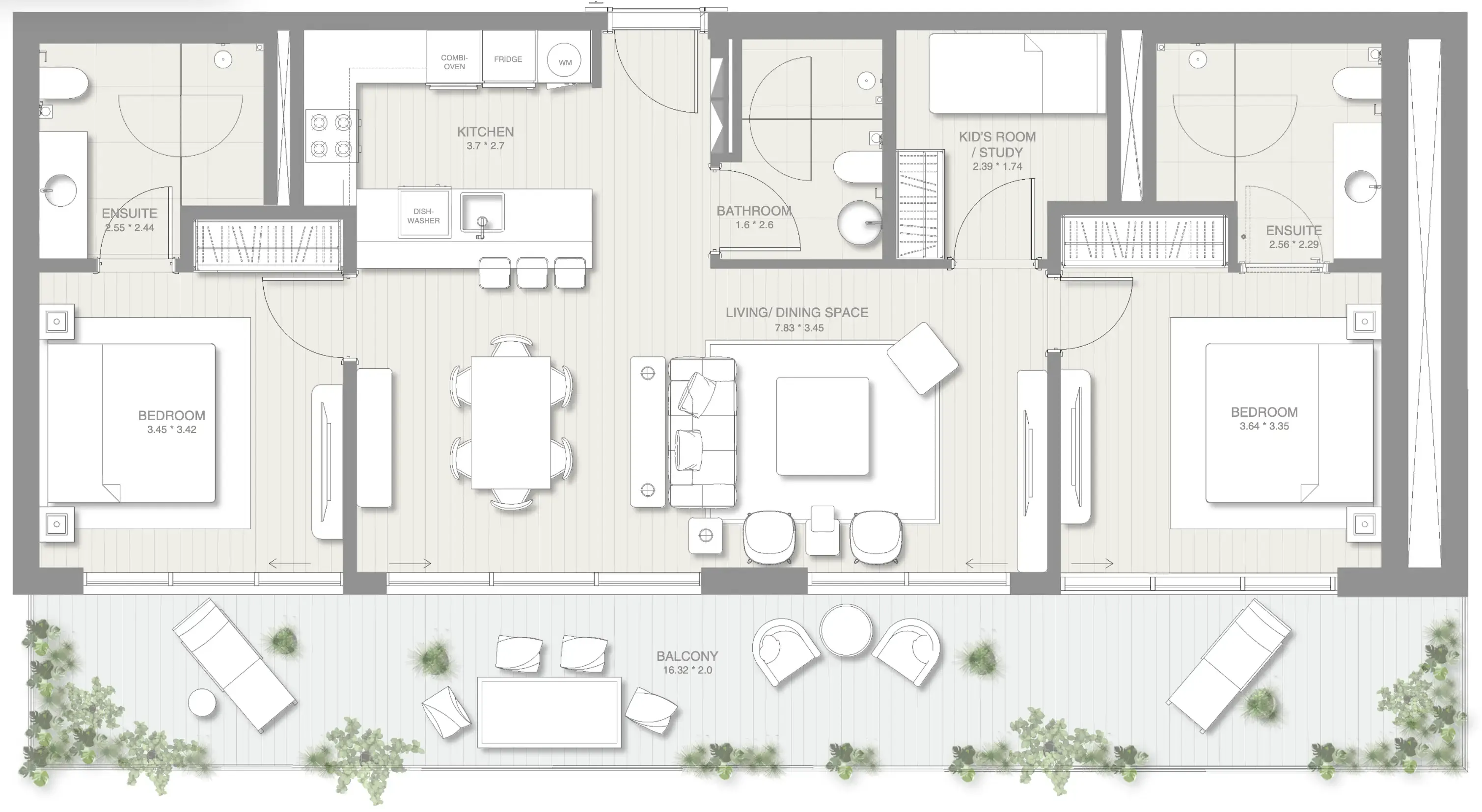 2.5 bedroom Apartments floor plan at Sol Levante