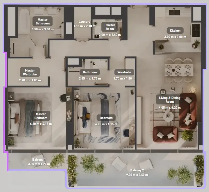 2 bedroom Apartments floor plan at Luluat Marina at Luluat Al Raha