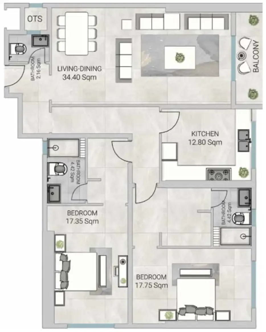 2 bedroom Apartments floor plan at Al Ameera Village 5