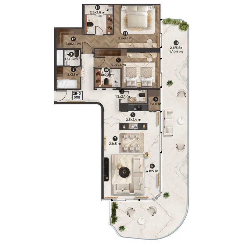 2 bedroom Apartments floor plan at Stellar by Elie Saab