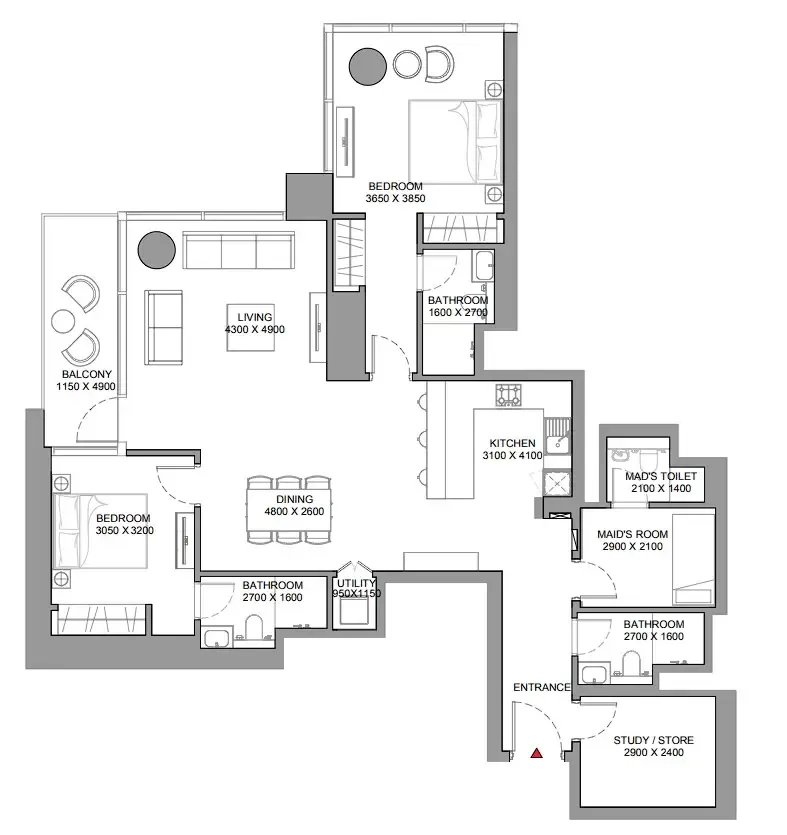 2 bedroom Apartments floor plan at Skyscape