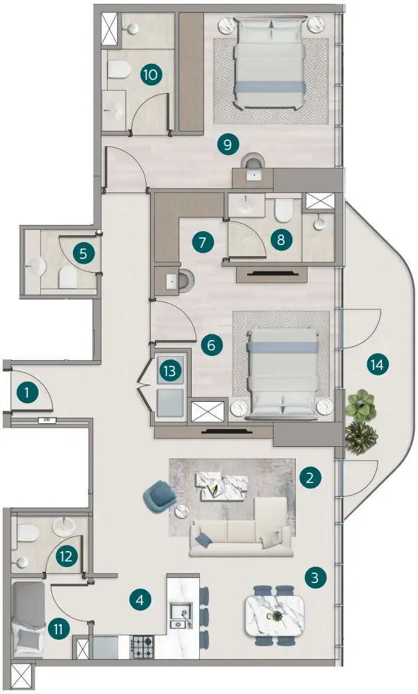 2.5 bedroom Apartments floor plan at Flora Shore Beachside Residences