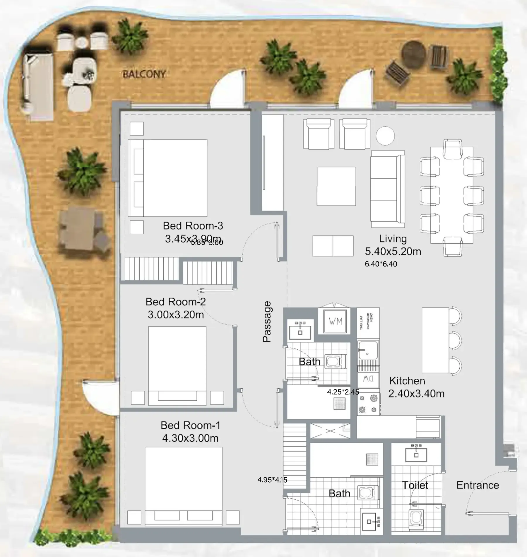 3 bedroom Apartments floor plan at 311 Boulevard