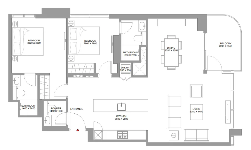 2 bedroom Apartments floor plan at Pristine Beach Residences