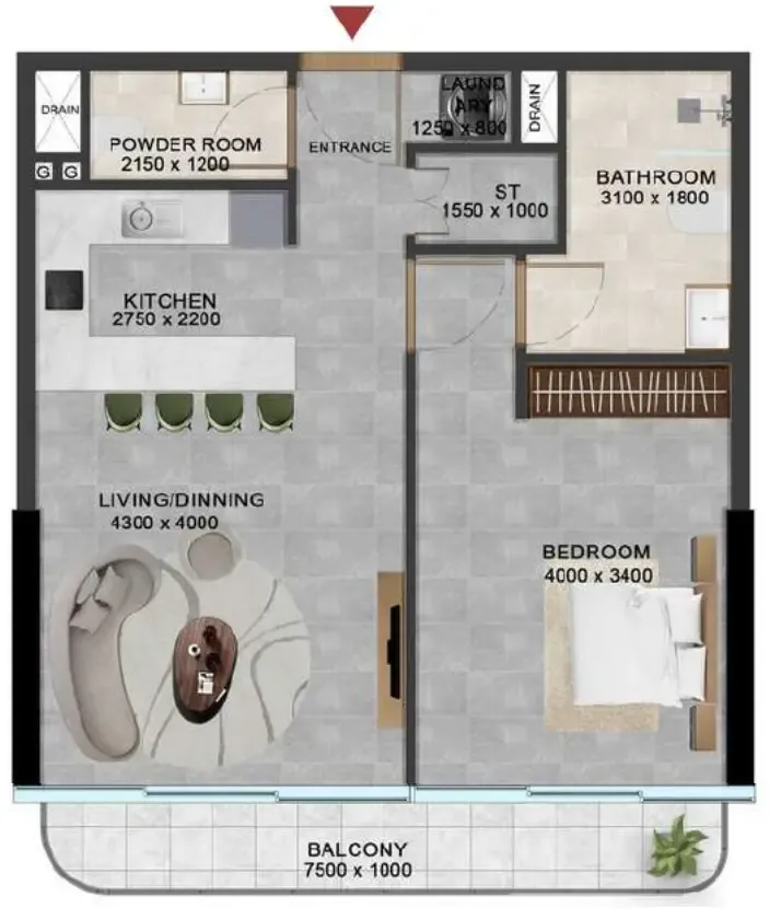 1 bedroom Apartments floor plan at Vivanti Residences by Meteora
